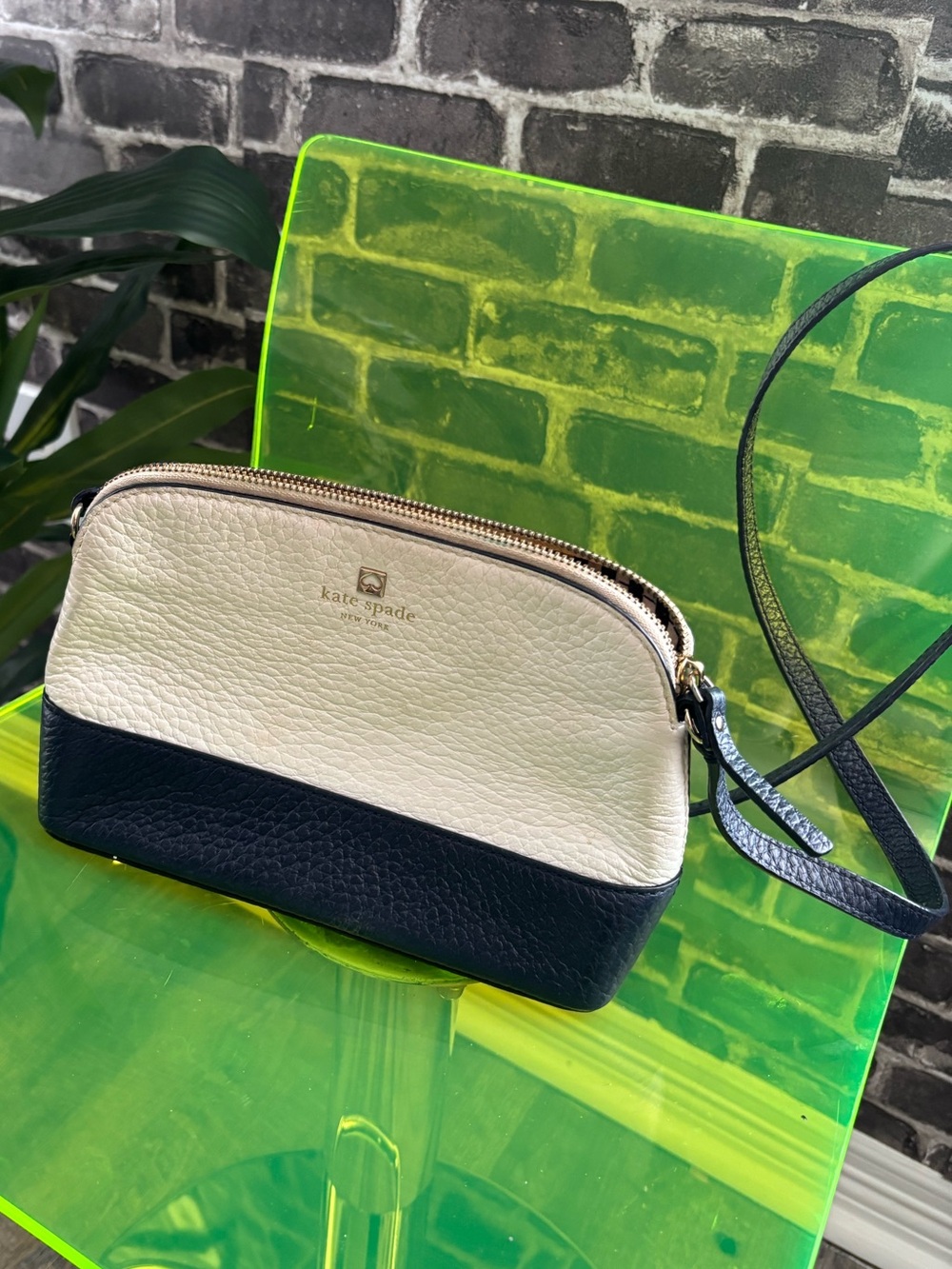 kate spade Two-Tone Pebbled Leather Crossbody in Cream and Black